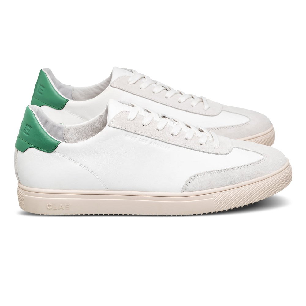 CLAE DEANE Shoes Mens USA148-Z02 In White Leather Pine Green